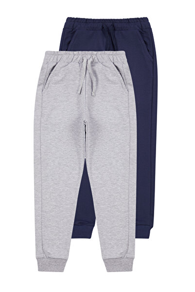 TRENDYOLKIDS Sötétkék és világosszürke uniszex egyenes melegítőnadrág szett 2 db - TKDAW25EA00000