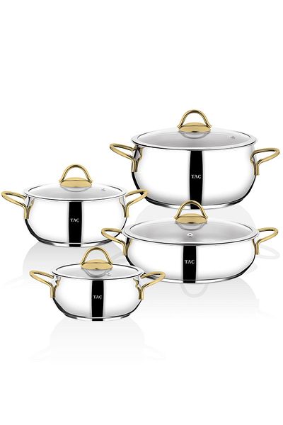 Taç Vitali 8 Piece Steel Cookware Set Gold
