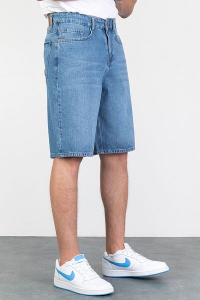 HLT JEANS Bărbați, albastru deschis, largi, îmbrăcat relaxat, blugi 100% bumbac, blugi largi, blugi, pantaloni scurți ARTHUR-ALBASTRU DESCHIS
