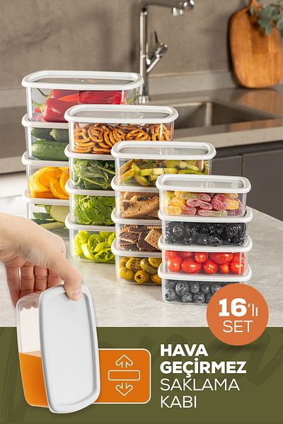 Vienev Set of 16 Airtight Storage Containers Grey 4X(250-500-750-1200 ml)