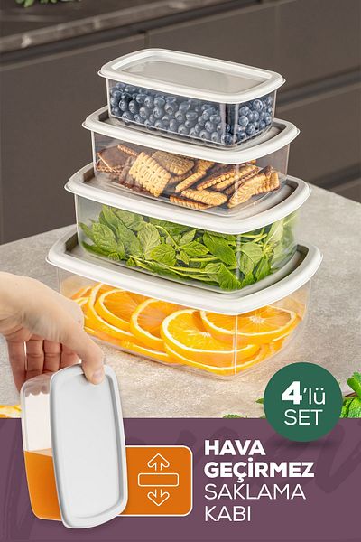 Vienev Set of 4 Airtight Storage Containers Grey 1X(250-500-750-1200 ml)