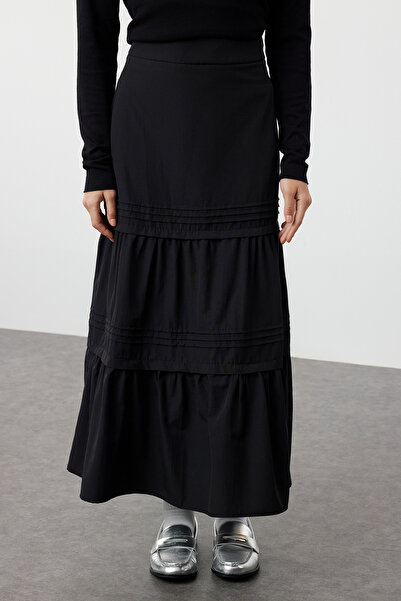 Trendyol Modest Long Black Woven Skirt - Cut Skirt TCTAW25EE00000
