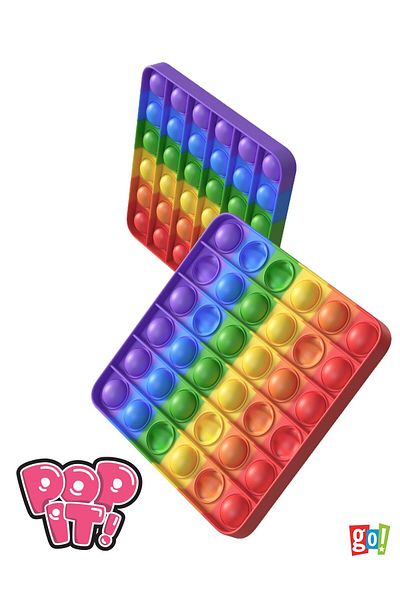 Go Toys Pop-It Square Rainbow - Colorful Sensory Bubble Fidget Toy, Stress Shoe