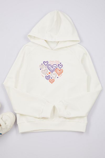 TRENDYOLKIDS Ecru dívčí pletená mikina se vzorem srdce - Tkdaw25sw00040 s kapucí