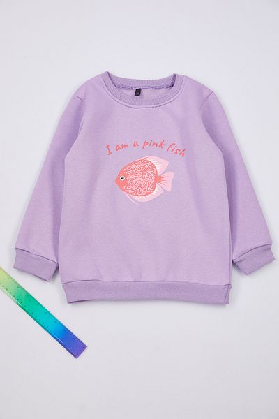 TRENDYOLKIDS Lilac Girls Most Slogan Bavlněná pletená mikina TKDAW25SW00013