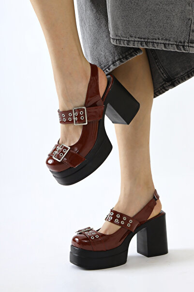Limoya Marise Burgundy Patent Leather Oval Toe Platform Double Belt Accessory Women's Casual Shoes Opportunity Product