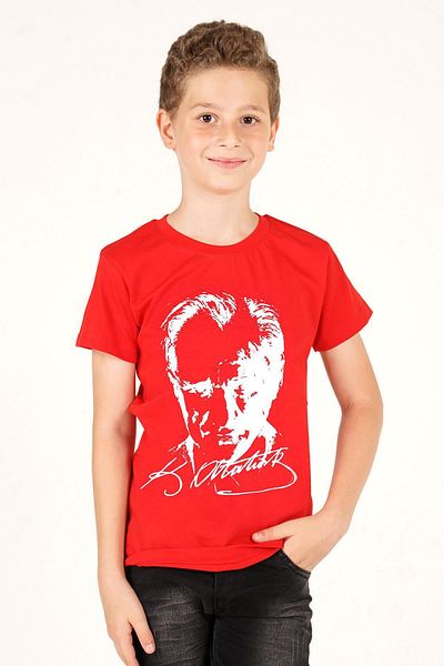 zepkids Kurzarm-T-Shirt mit Rundhalsausschnitt und Atatürk-Aufdruck in Rot