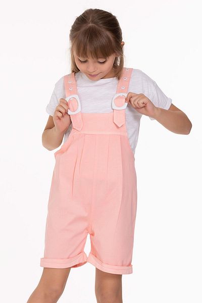 zepkids Crew Neck Short Sleeve Sorted Belt Detailed Salmon Color Girl's Sorted Slippers