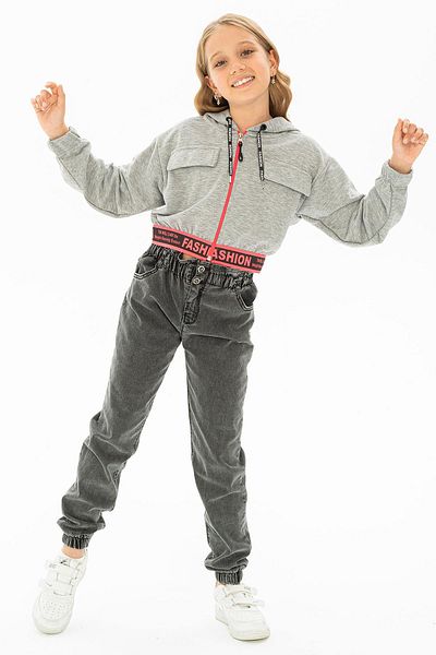 zepkids Cardigan pentru fetiță, cu mânecă lungă, cu glugă, de culoare gri
