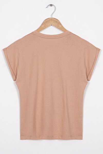 zepkids Beige Girl's T-Shirt - Crew Neck, Short Sleeve and Pocket Detail