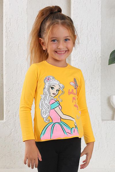 zepkids Tricou pentru fetiță, cu mânecă lungă, cu decolteu turn, cu paiete brodate, culoare muștar