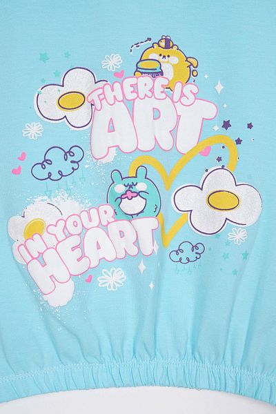 zepkids Tricou pentru fete de culoare albastru deschis cu imprimeu There Is Art