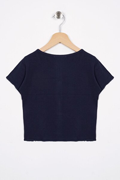 zepkids Велосипедний комір, короткий рукав, синій колір, футболка для дівчаток