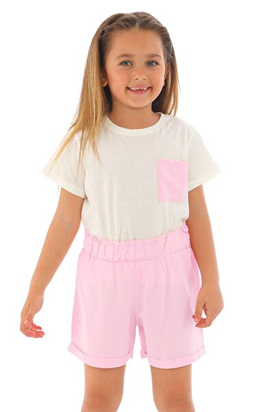 zepkids okrugla kragna Kratki rukavi spreda Sa detaljem džepa Ecru roze boje ...