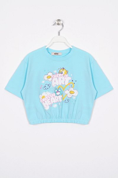 zepkids Tricou pentru fete de culoare albastru deschis cu imprimeu There Is Art