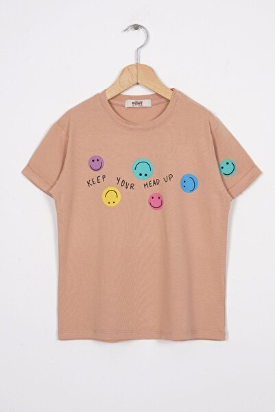 zepkids Бежева футболка для дівчинки - з принтом посмішки