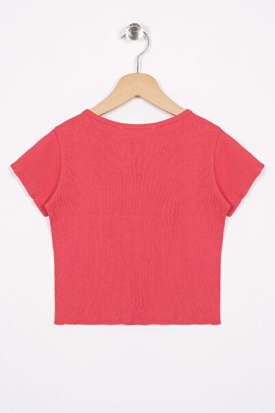 zepkids Crew Neck Short Sleeve Ribbed Salmon Color Girl's T-shirt