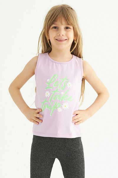 zepkids Tricou pentru fetiță, cu gât crew zero, cu imprimeu Lets Takae Trip, de culoare lila