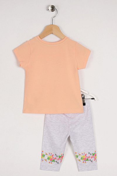 zepkids Crew Neck Half Sleeve Belıve In Your Hearts Cıcek Printed Seftali Caramel Color Girl's Tights