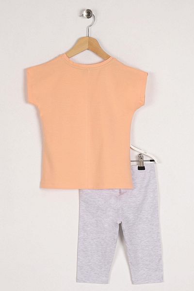 zepkids Crew Neck Short Sleeve Stay Safe Printed Orange Caramel Color Girl's Tights Set