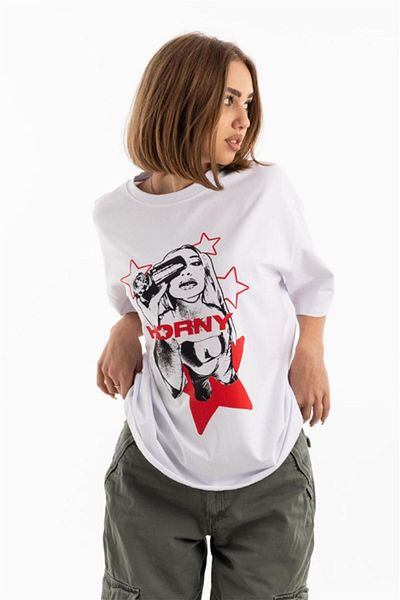 Trendiz Unisex Horny Star Tshirt Λευκό