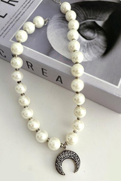 New Obsessions Bohem Hilal Uçlu 16mm Büyük İncili Kadın Kolye