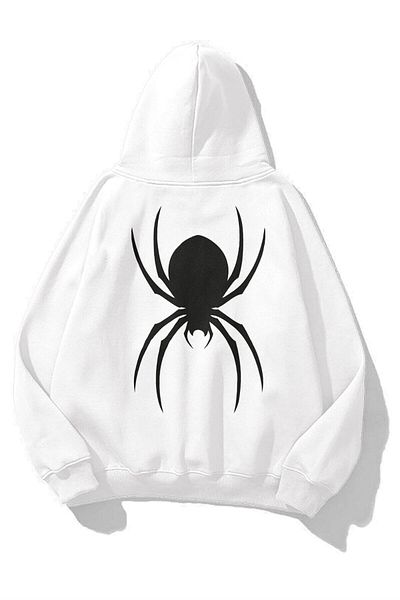 Trendiz Λευκό Unisex Spider φούτερ με κουκούλα