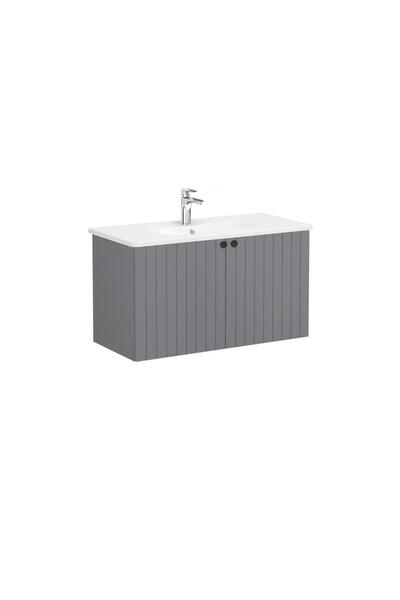 VitrA 69312 Vitra Root Groove Kapaklı Lavabo Dolabı, 100 cm, Mat Gri (Yuvarla...