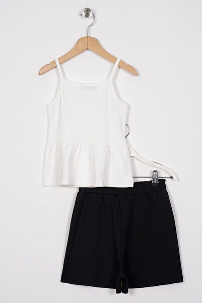 zepkids Ecru Colored Girl's Shorts Set - Button Detailed