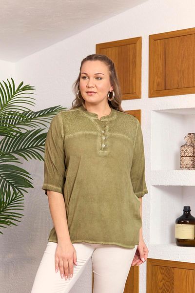 RMG Plus Size Khaki Blouse - Collar Sequin Detail