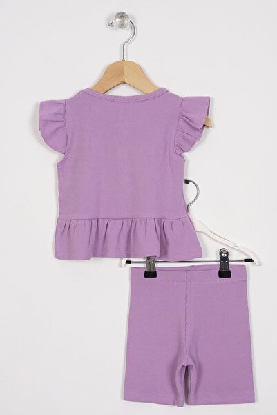 zepkids Lilac Colored Girl's Tights Set - Ruffled Skirt and Button Detail