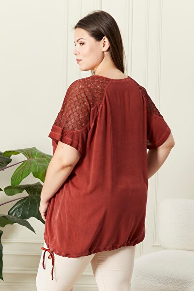 RMG Plus Size Tile Blouse - with Skirt Tie and Shoulder Detail