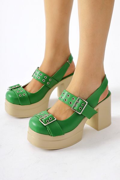 Limoya Pantofi casual de damă cu platformă cu vârf oval verde Marise cu accesoriu curea dublă