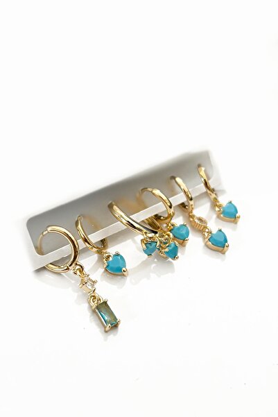 New Obsessions 6 Adet Gök Mavisi Sallantı Uçlu Kombin Halka Küpe Seti