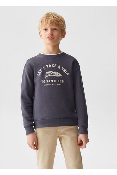 MANGO Kids Baumwoll-Sweatshirt mit Botschaft
