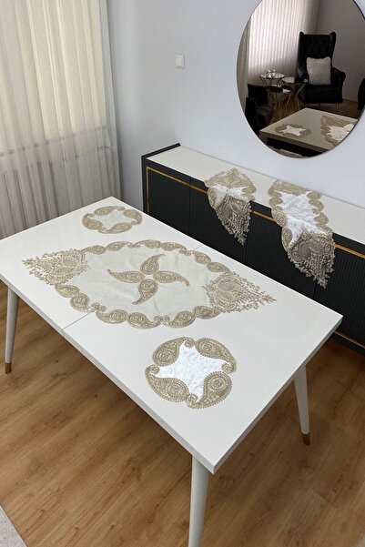 bursa çeyiz Cream GoLd 5 Piece Luxury VeLvet Lace Lounge Set