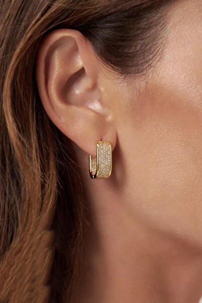 New Obsessions Gömme Zirkon Taşlı Kare Dizayn VIP Rengi Halka Küpe