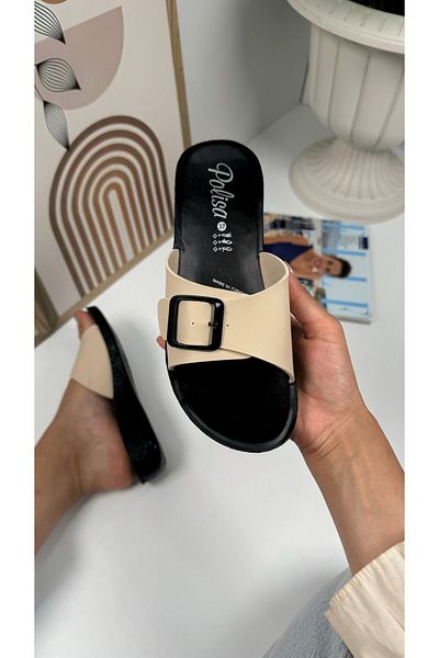 İmerShoes Καθημερινές γυναικείες μπεζ παντόφλες με αγκράφα Άνετη μαλακή σόλα με οβάλ παπούτσια 323
