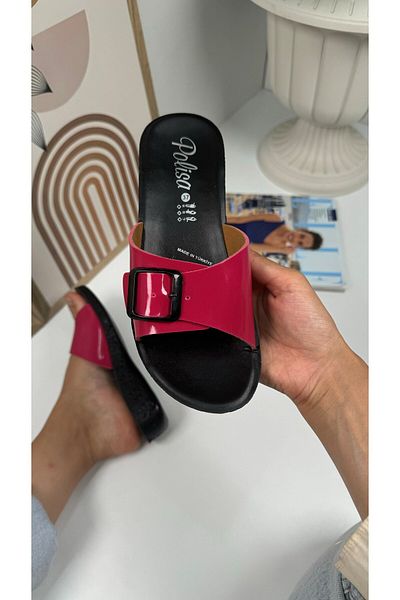 İmerShoes Daily Women's Fuchsia Slippers Buckle Heels Comfortable Soft Sole Oval Toe Shoes 323