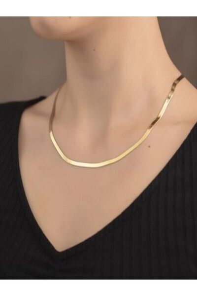 glamoris accessories قلادة نسائية إيطالية من الفولاذ الذهبي والفضي سلسلة مسطح...