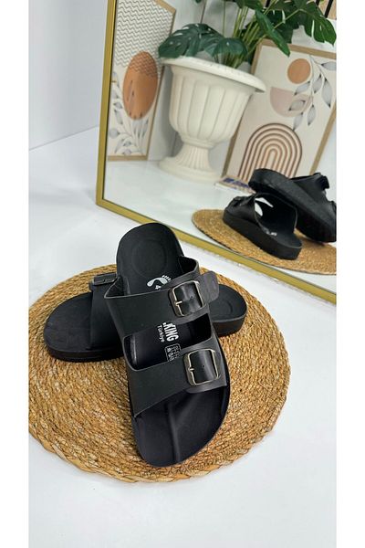 İmerShoes Casual ανδρικές μαύρες παντόφλες με διπλή ρυθμιζόμενη πόρπη Άνετη σόλα οβάλ σανδάλια 329