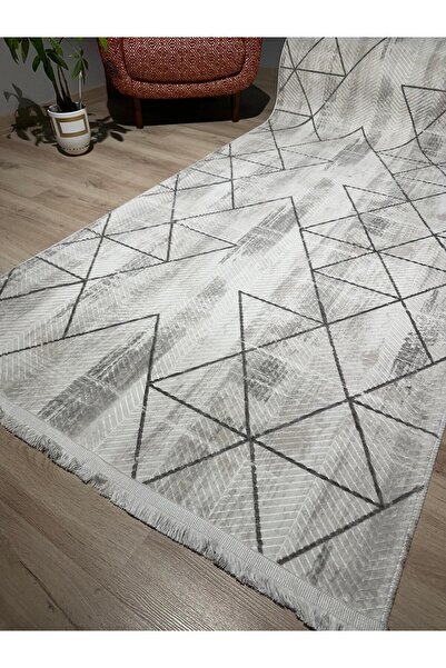 AKSU HALI Aksu Halı Prime Horizon Taş Kaymaz Taban Makinede Yıkanabilen Kesme Yolluk Krem Spor Saçaklı