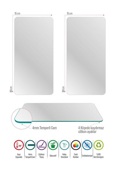 Decovetro مجموعة لافينيا مكونة من 2 طاولة تقديم لأدوات المائدة الزجاجية - 30 × 15 سم