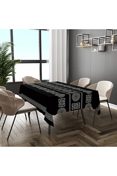 Willuxe Black Hygienic Tablecloth - Washable and Non-slip Fabric Look