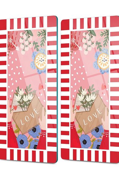 Decovetro Love Patterned Glass Coffee Table Plate - Set of 2 Mixed Colors 30x15 cm