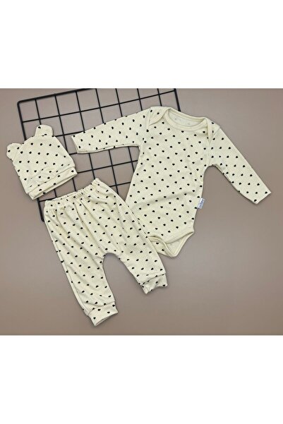 CUBBİCO طقم بدلة طفلة مكونة من 3 قطع - مع قلوب وقبعة