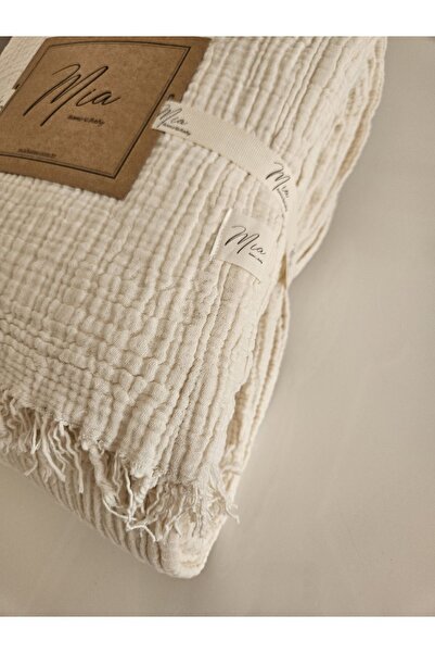 Mia King size Muslin Colored Bedspread - Pique 4 Layers, 100% Cotton, Fringed Cream