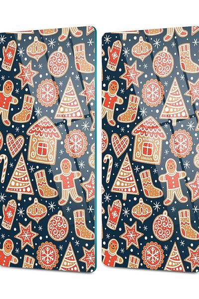 Decovetro New Year's Cookie Patterned Glass Coffee Tableware Presentation Table - Set of 2 30 x 15 cm