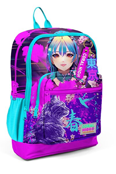 Coral High Шкільний рюкзак Kidsanime з малюнком рожевої кішки - T23753