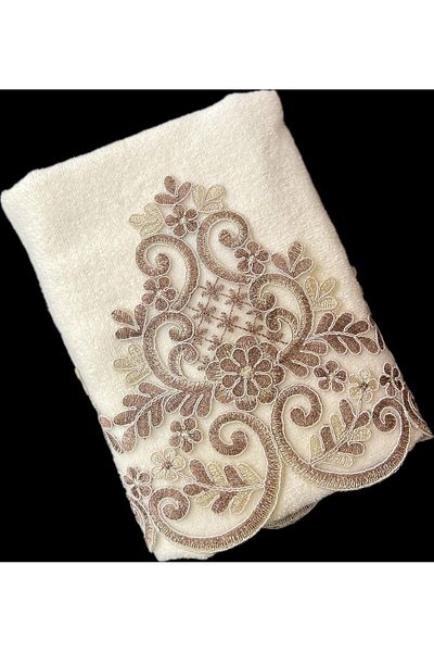 Çeyiz Bahçesi Πετσέτα χεριών Cansu Cream Velvet 50 × 90